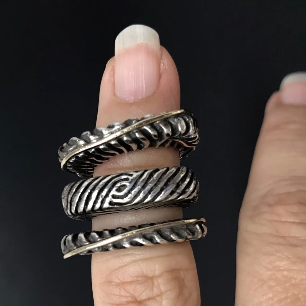 VTG DLM Dian Malouf Sterling Silver 14k Gold EtchedStacking Ring Set of …